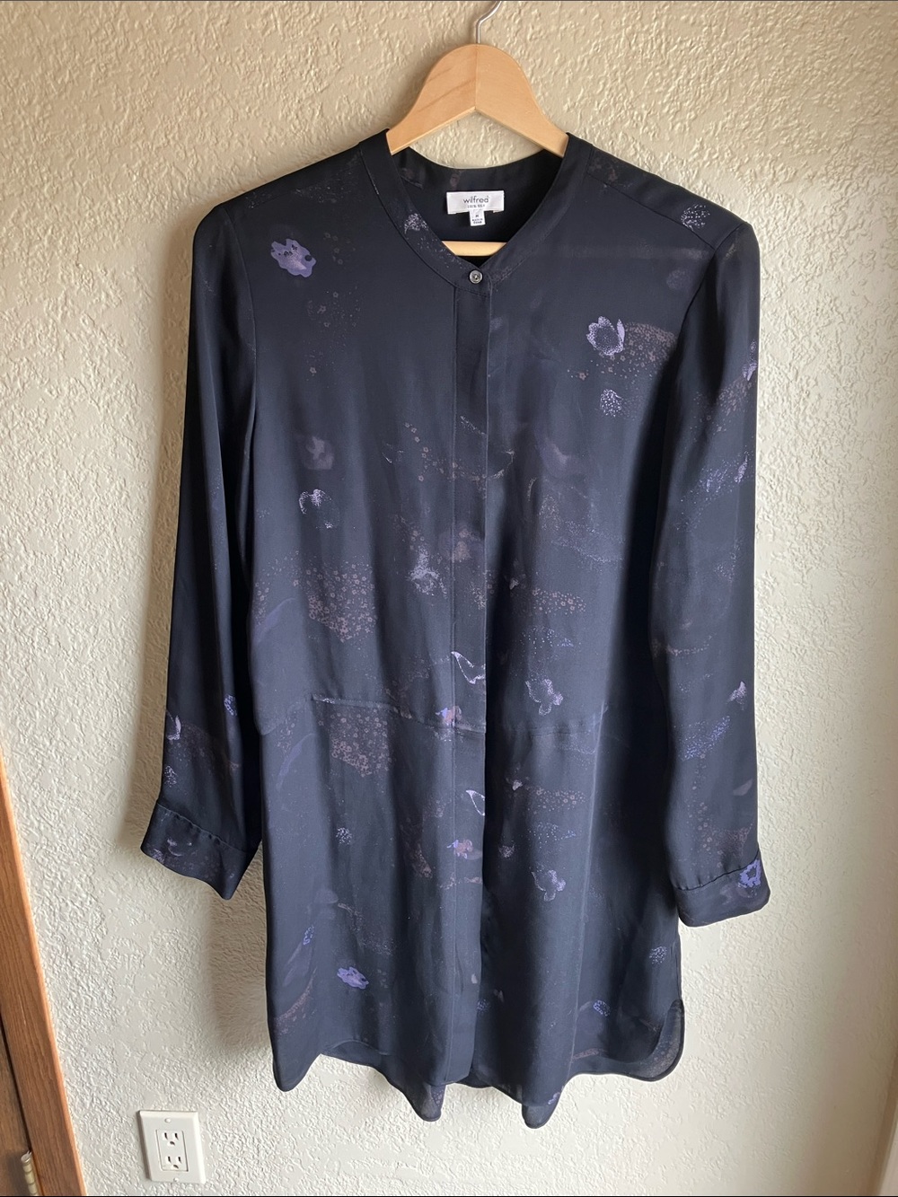 Wilfred Black Silk Longline Tunic/dress with Lavender floral Accents